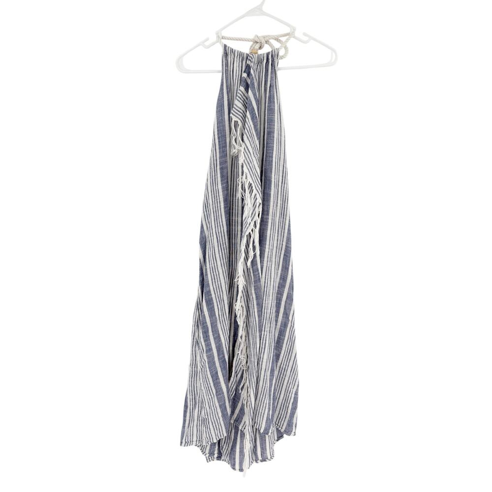 2/$30 AERIE Stripe Fringe Halter Maxi Dress Swim Cover Up Blue White Size XS / S